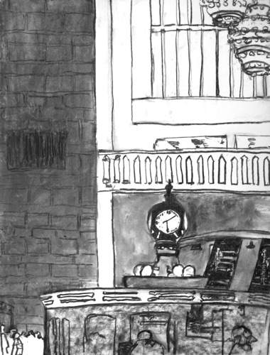 Grand Central Terminal 6:10 PM;
2015; charcoal on paper, 2015;
24 x 18 in. Grand Central Terminal 6:10 PM;
2015; charcoal on paper, 2015;
24 x 18 in.